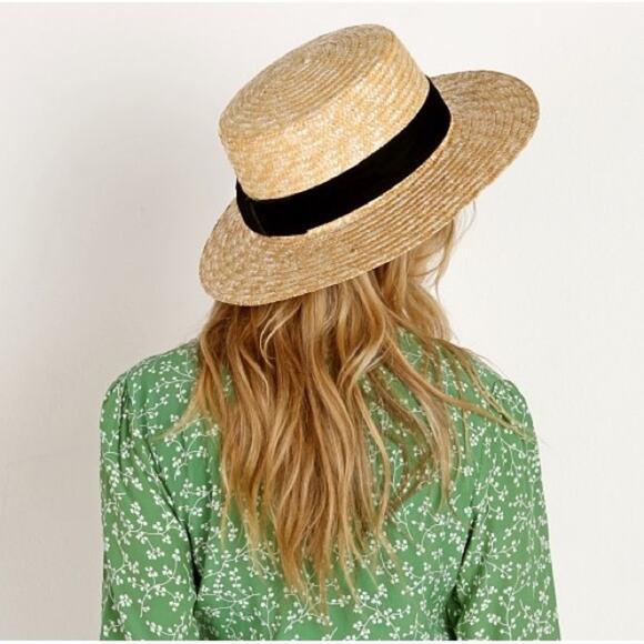 Lack of Color Black Velvet Band Natural Straw Sun Hat New - Picture 10 of 10